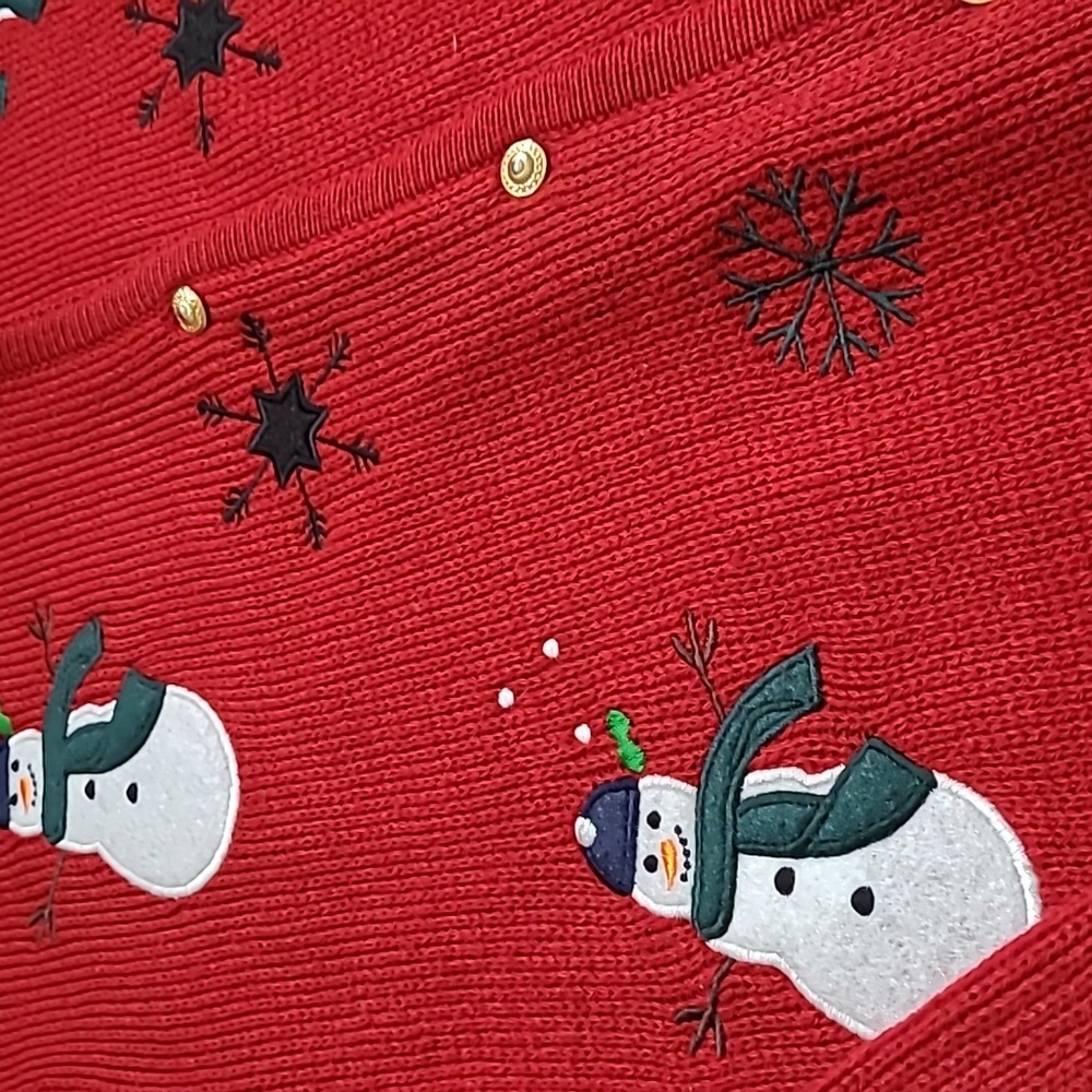 Button Down Christmas Cardigan Ugly Sweater with Gold Buttons - Size Petite M - Picture 2 of 10